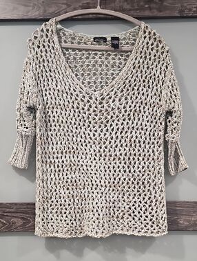 Moda International White and Gold Crochet Top
